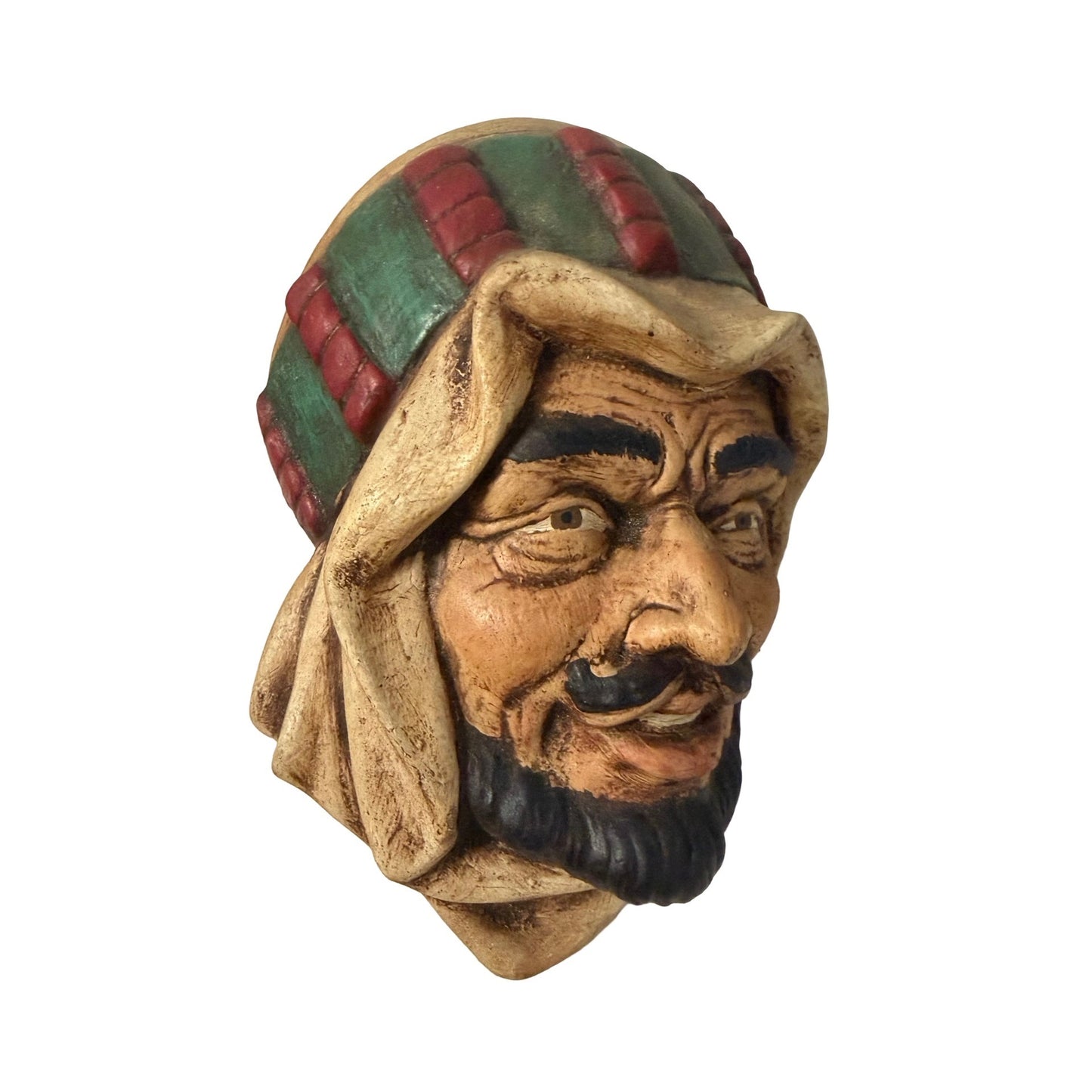 Vintage 1976 Benel Studios Hand Painted Middle Eastern Wall Mask Plaque B.F. Lynch
