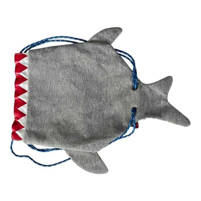 Target Shark Drawstring Backpack – Gray & Red with Fish Charm – Kids Novelty Bag