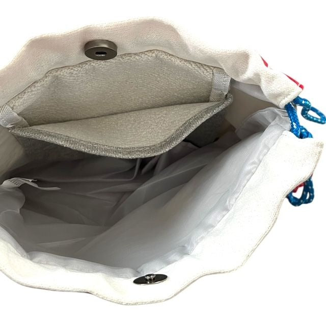 Target Shark Drawstring Backpack – Gray & Red with Fish Charm – Kids Novelty Bag