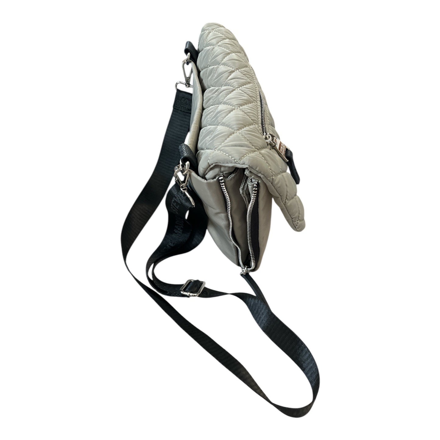 Steve Madden Quilted Crossbody Bag Taupe Nylon Flap Purse Adjustable Strap