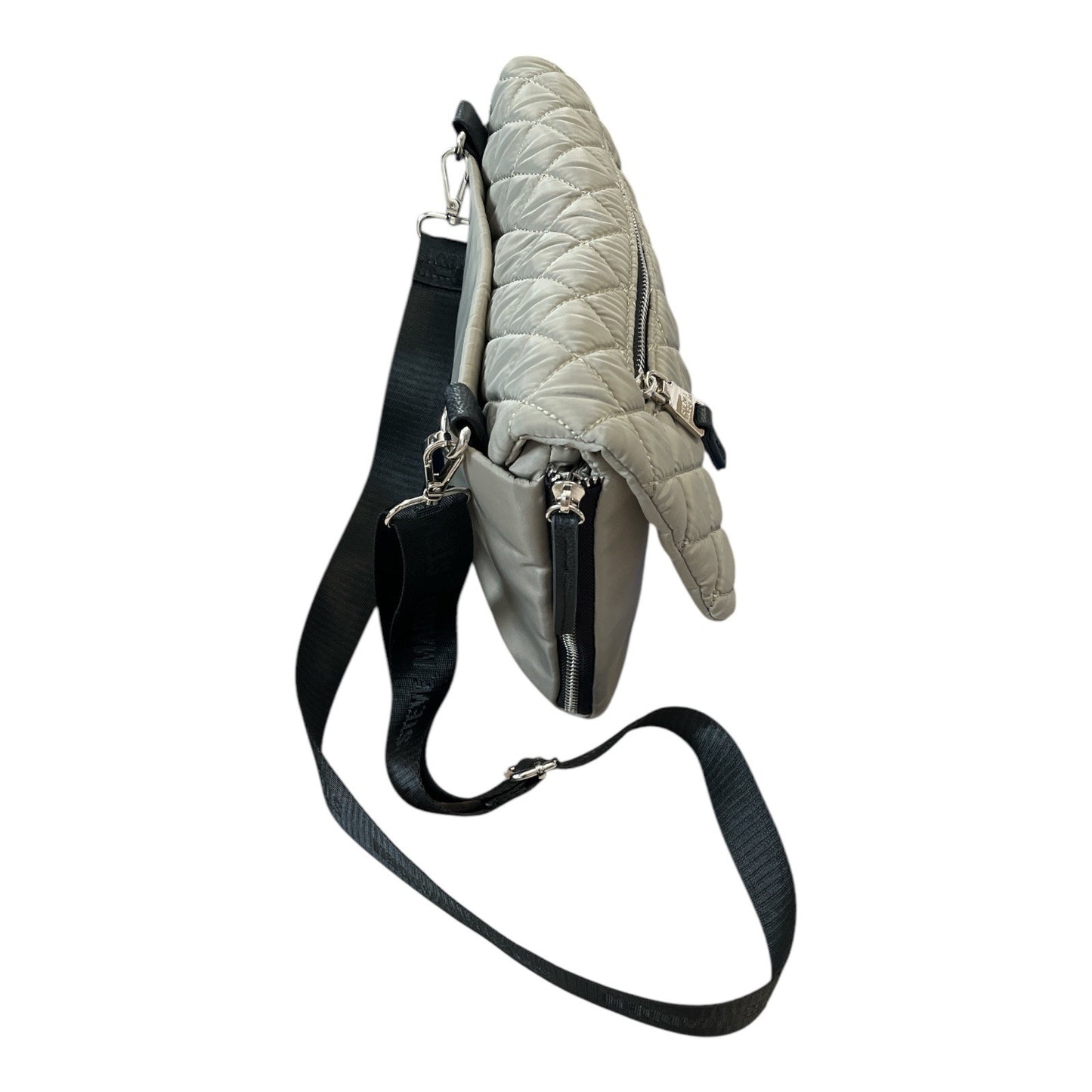 Steve Madden Quilted Crossbody Bag Taupe Nylon Flap Purse Adjustable Strap