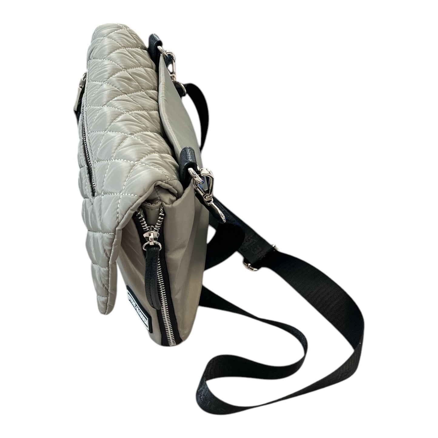 Steve Madden Quilted Crossbody Bag Taupe Nylon Flap Purse Adjustable Strap