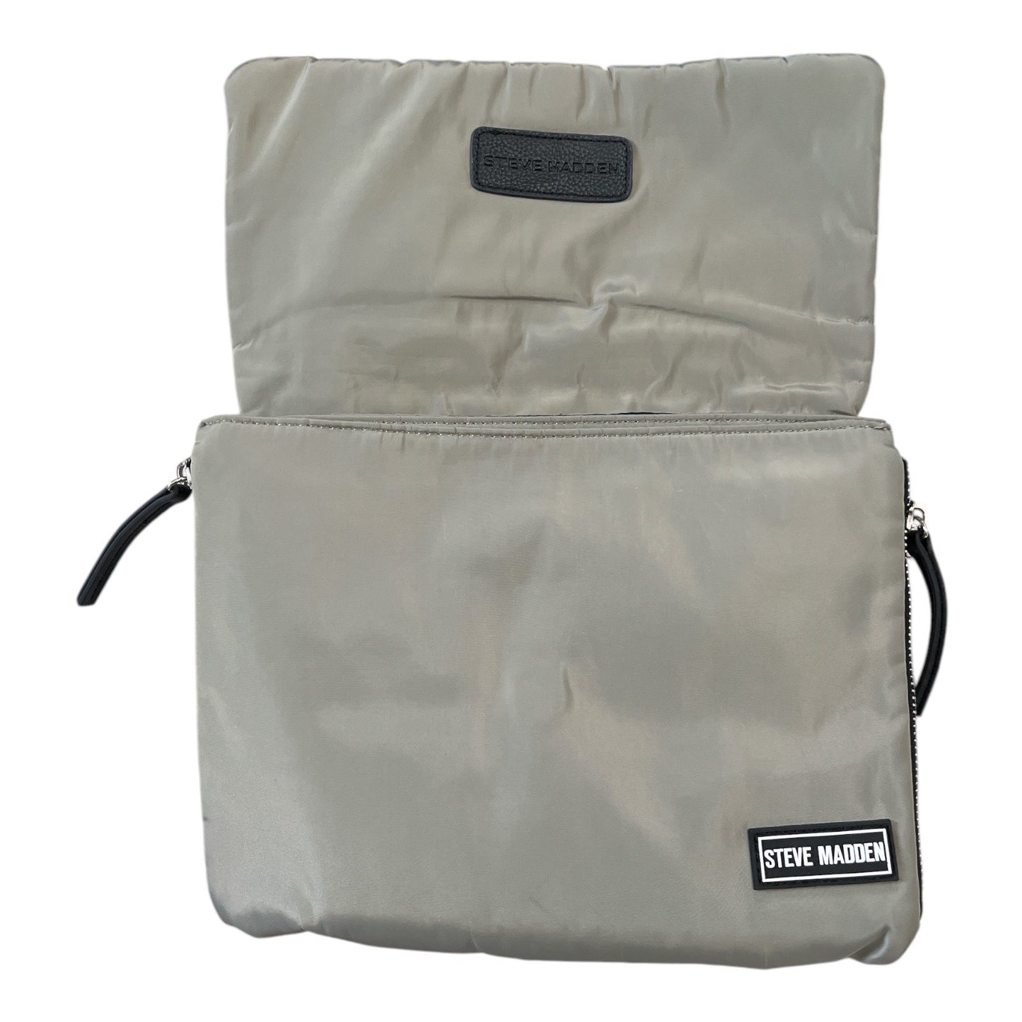 Steve Madden Quilted Crossbody Bag Taupe Nylon Flap Purse Adjustable Strap