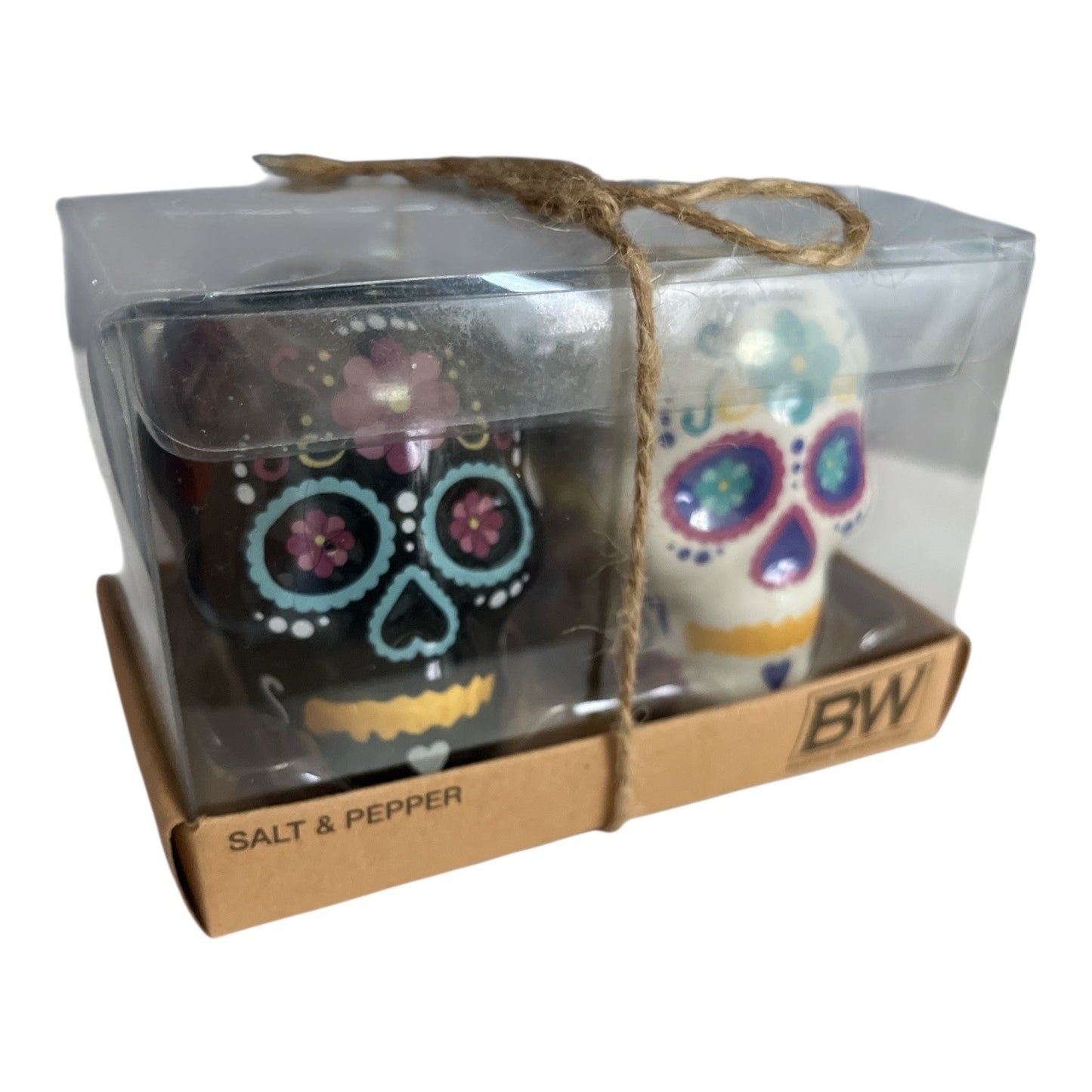 Boston Warehouse Sugar Skull Salt & Pepper Shakers Set Day of the Dead Ceramic BW
