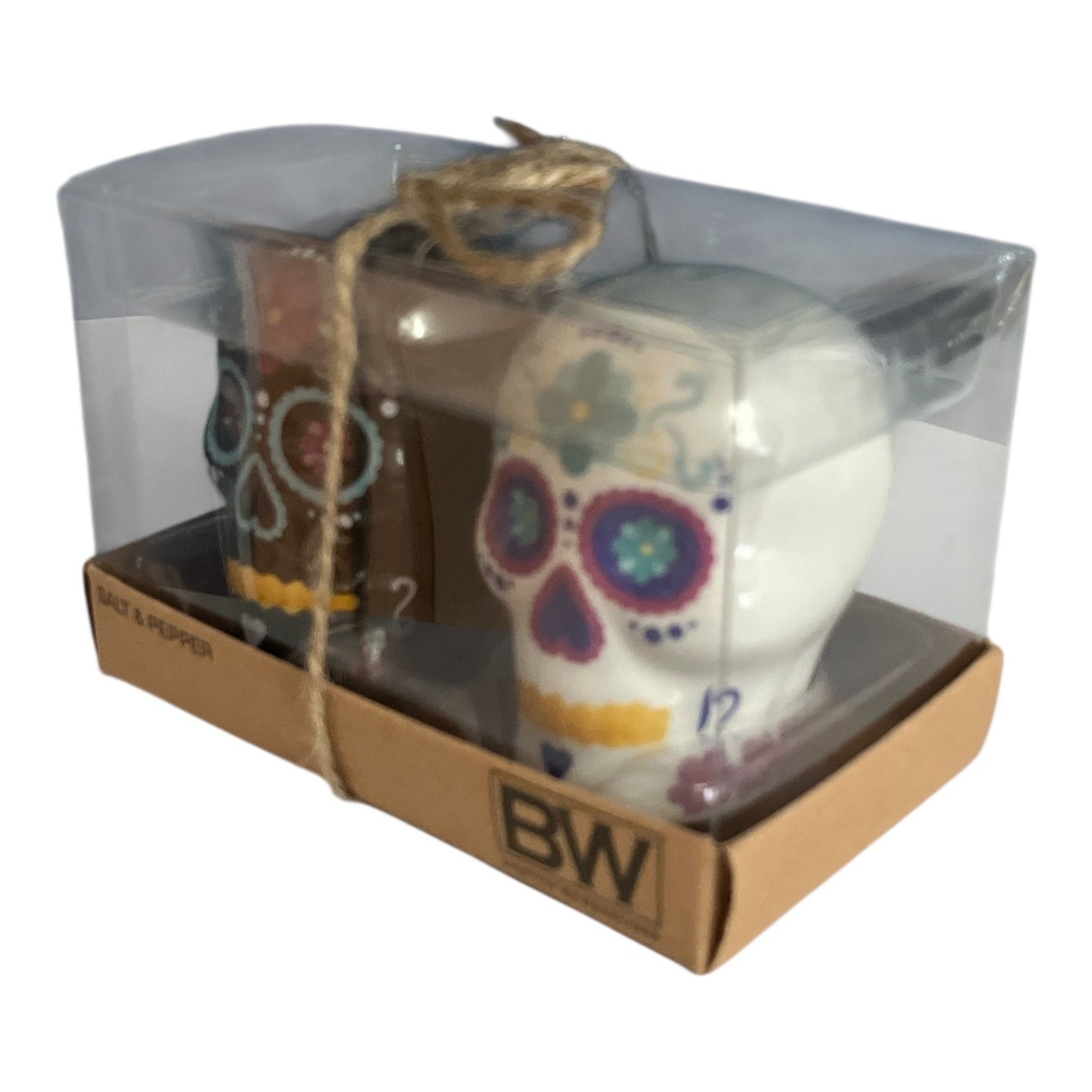 Boston Warehouse Sugar Skull Salt & Pepper Shakers Set Day of the Dead Ceramic BW