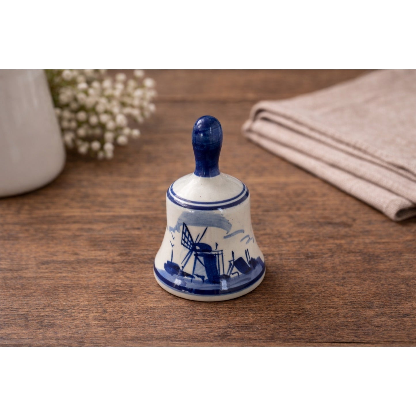 Delft Blue Bell Hand Painted Windmill Ceramic Bell Holland Style 3”