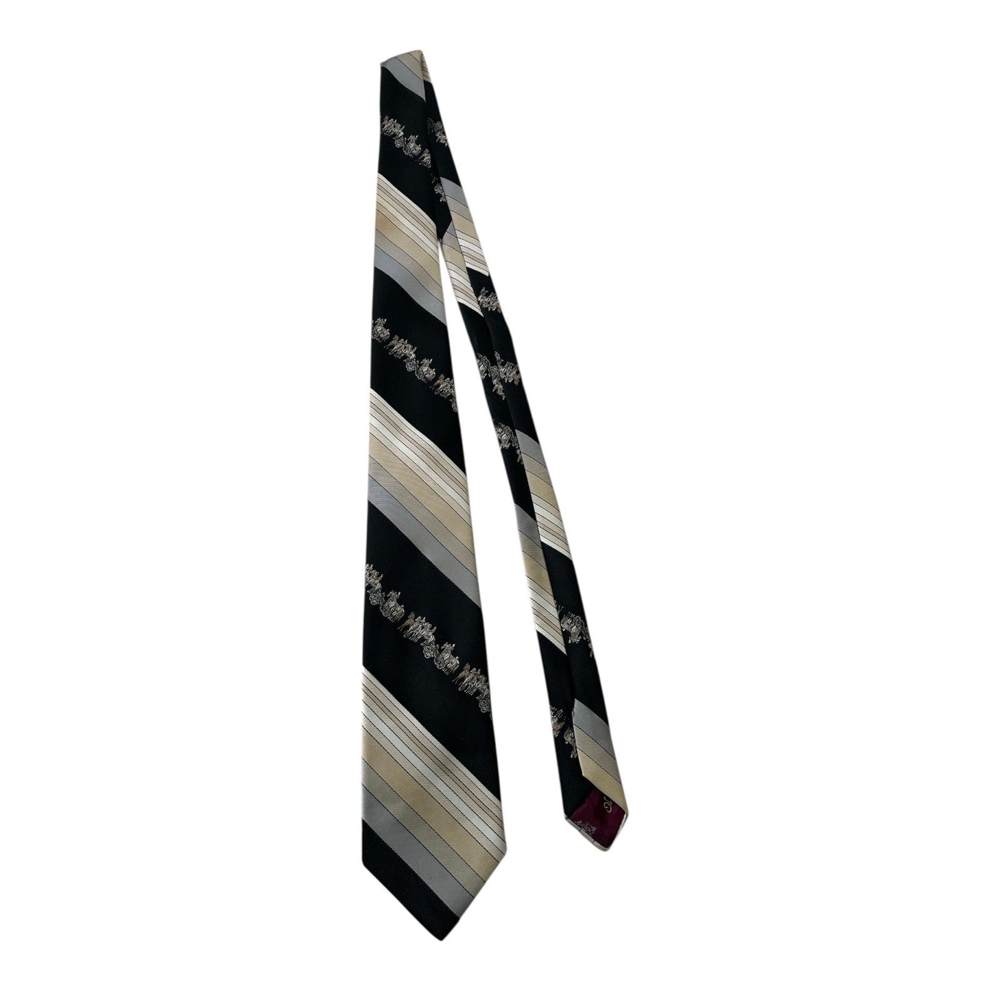 Vintage Y2K Oleg Cassini Black Silk Necktie Striped Crest Design