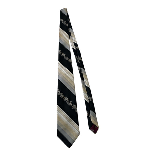 Vintage Y2K Oleg Cassini Black Silk Necktie Striped Crest Design