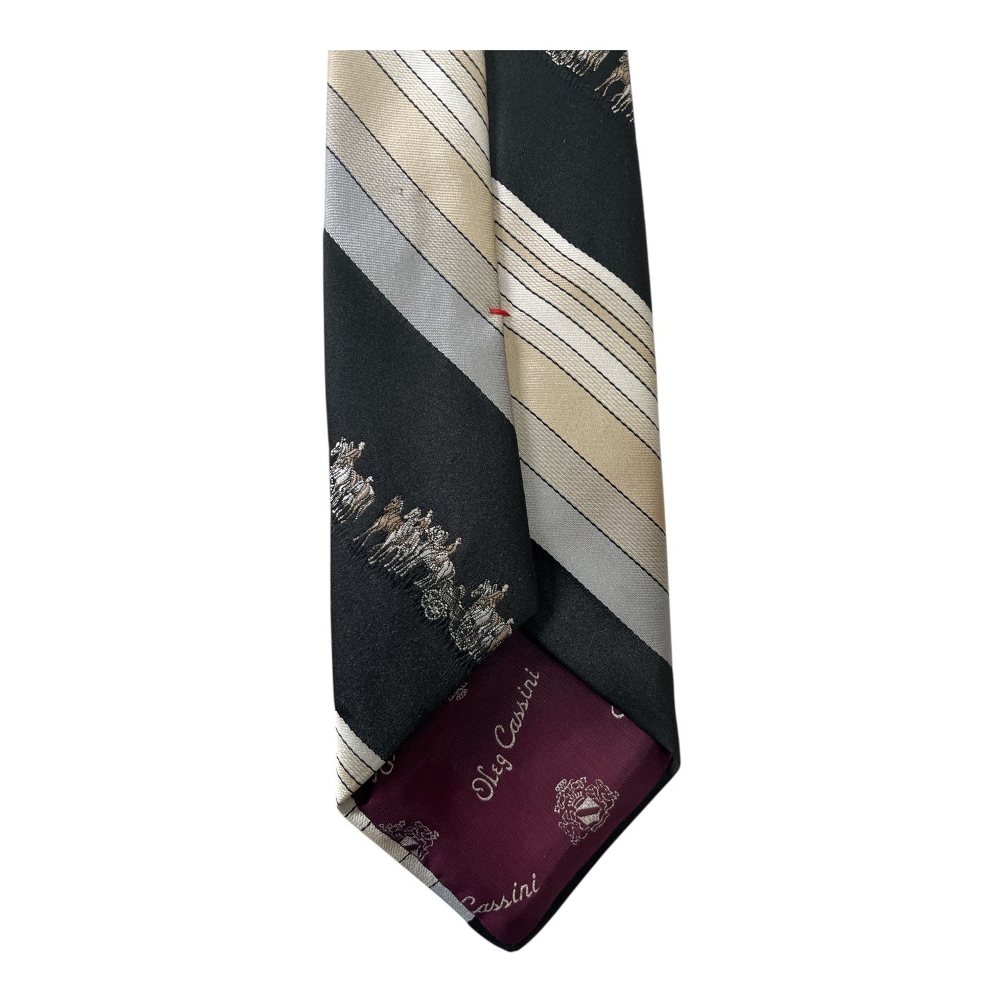 Vintage Y2K Oleg Cassini Black Silk Necktie Striped Crest Design