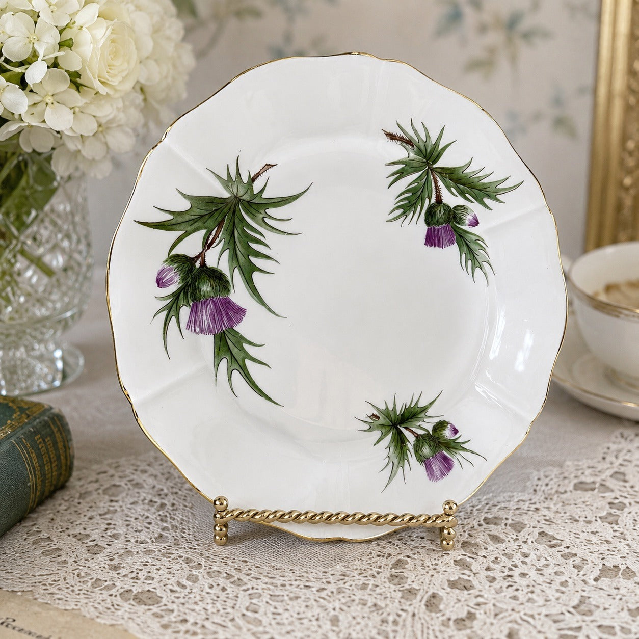 Adderley Fine Bone China England Thistle Salad Plate 8” Purple Floral