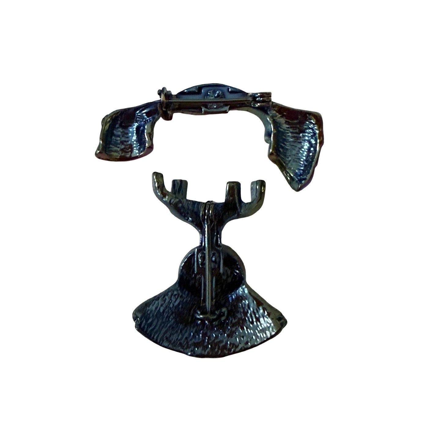Vintage Iridescent Telephone Brooch Rhinestone Rotary Phone Pin Retro Jewelry