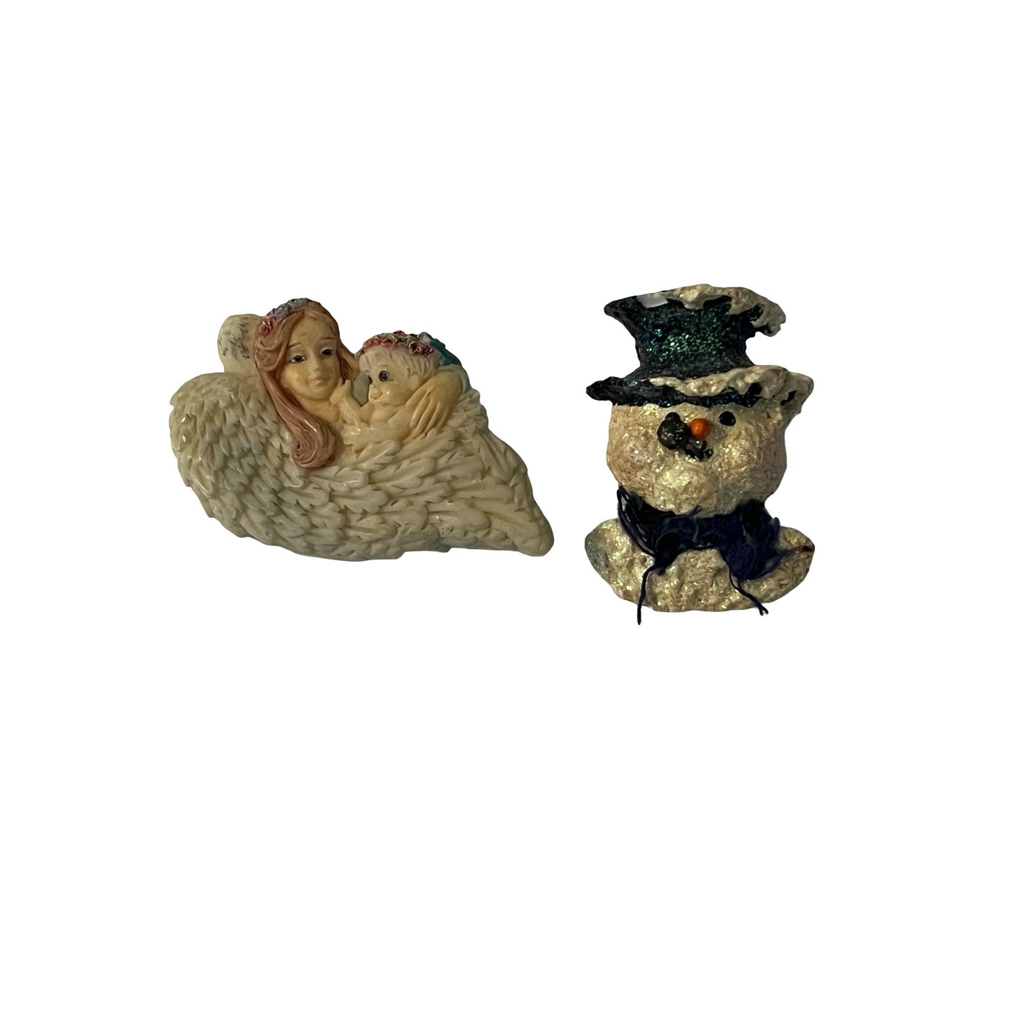 Snowsnickle Angel Snowman Brooch Set Enesco Linda Lindquist Baldwin Mid 2000s Pin