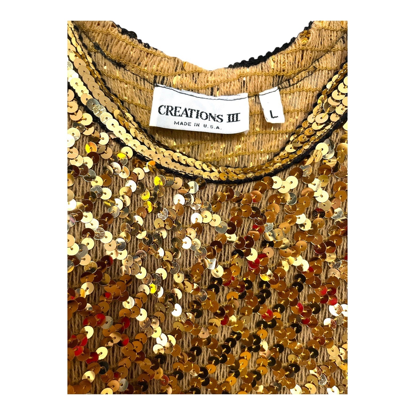 Vintage Creations III Gold Sequin Top – Women’s Size L (Check Measurements) – 1980s Made in USA