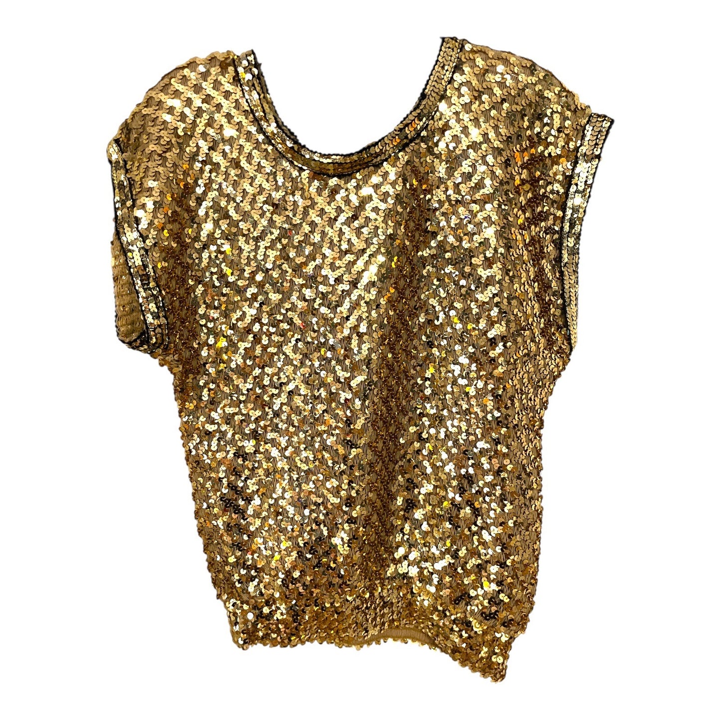 Vintage Creations III Gold Sequin Top – Women’s Size L (Check Measurements) – 1980s Made in USA