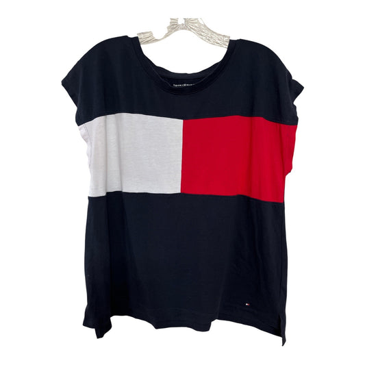 Vintage Y2K Tommy Hilfiger Flag Logo Oversized Tee – Black Red White – Women’s XL