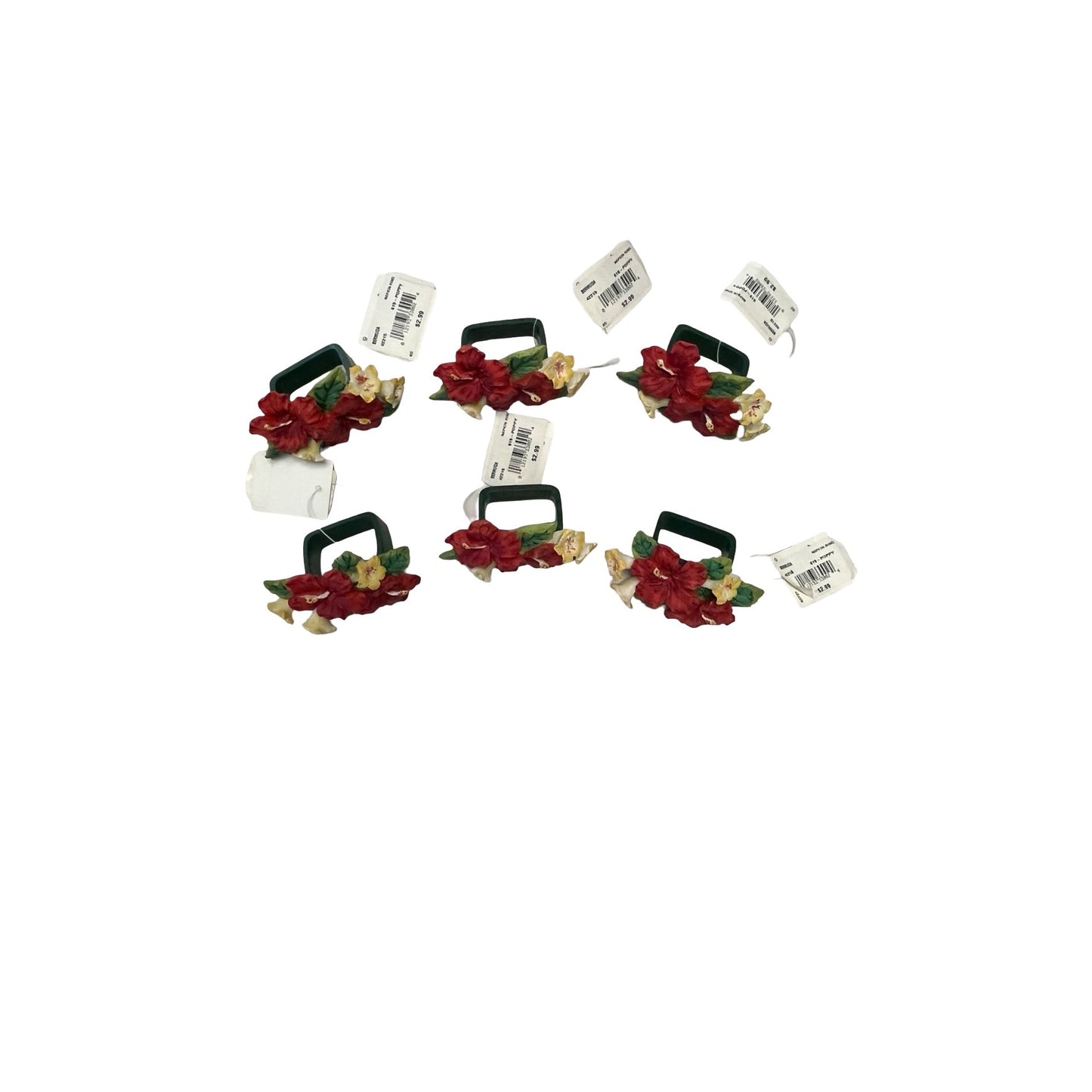 Set 6 Hibiscus Floral Napkin Rings Tropical Red Yellow Table Decor Bermuda