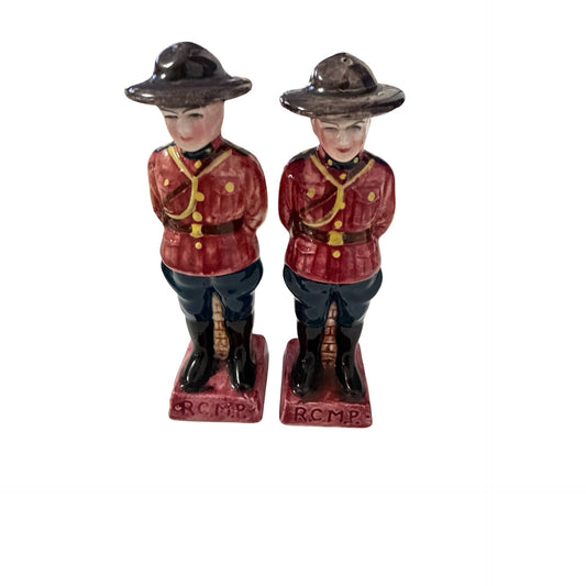 Vintage RCMP Mountie Salt and Pepper Shakers Japan Cork Stoppers