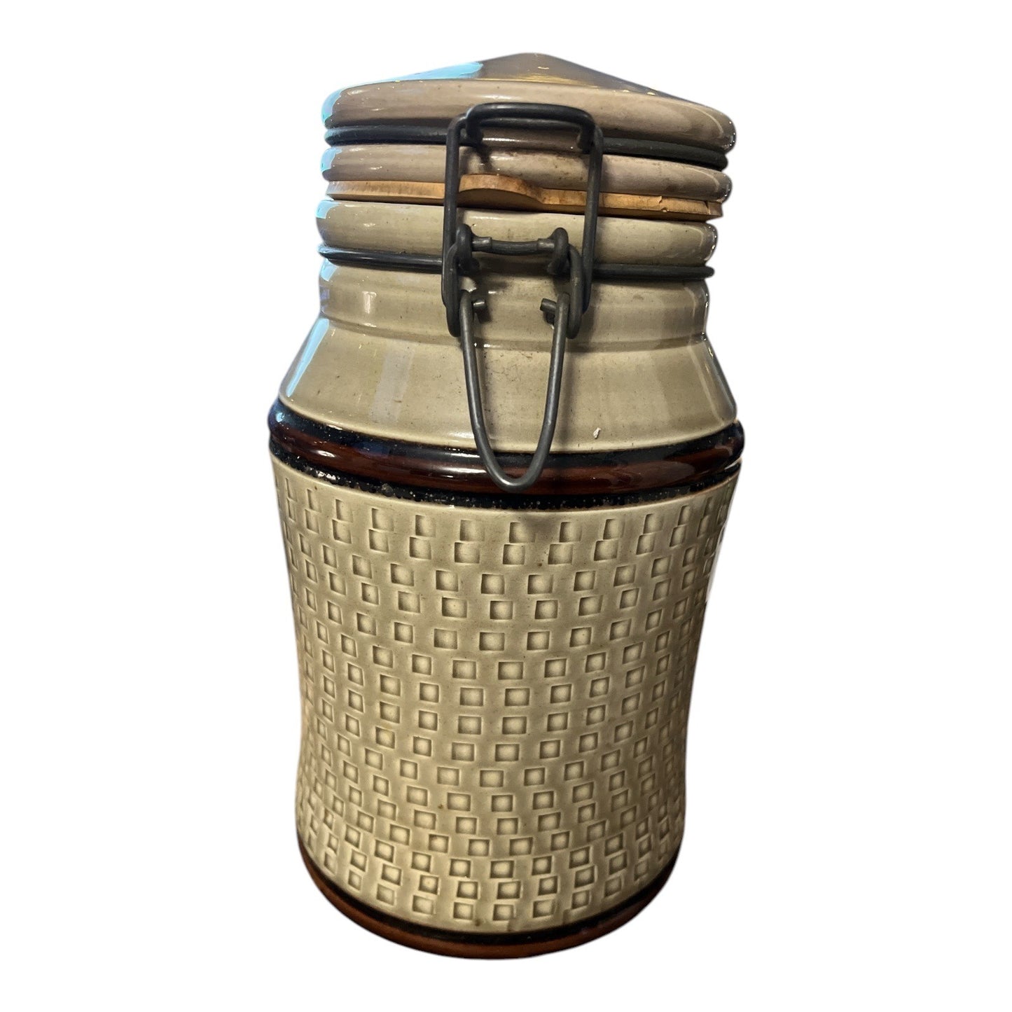 Vtg Baldelli Italy Ceramic Canister with Clamp Lid Italian Stoneware Kitchen Storage