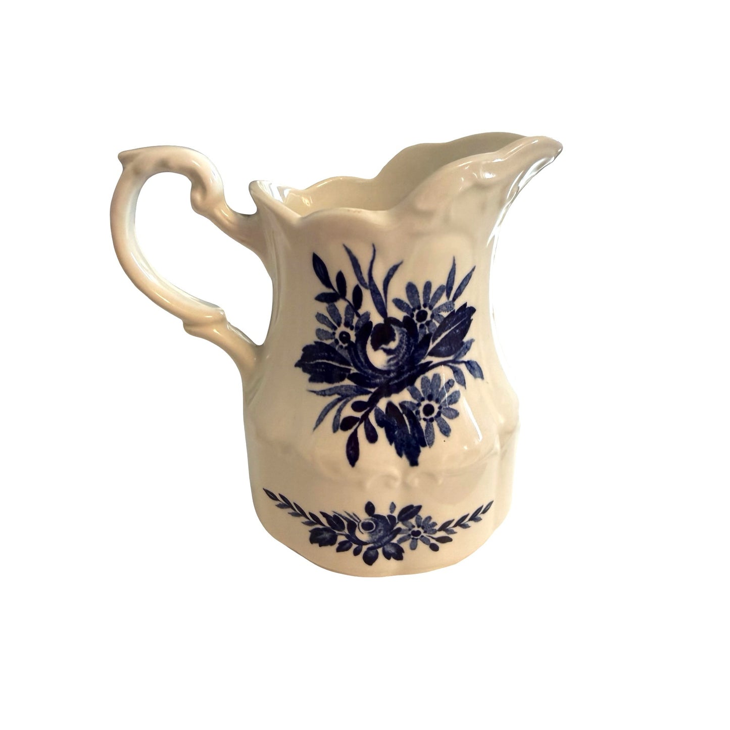 J&G Meakin Dresden Blue Creamer Pitcher Blue Floral Ironstone England 4.5 x 5