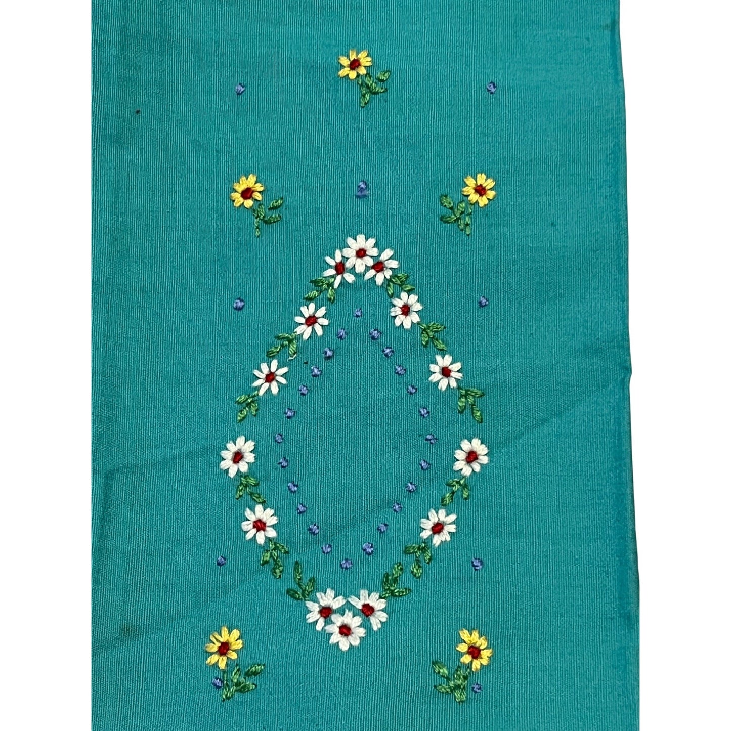 Vintage Embroidered Linen Tea Towels Pink Green Floral Hand Embroidery Set 20x13