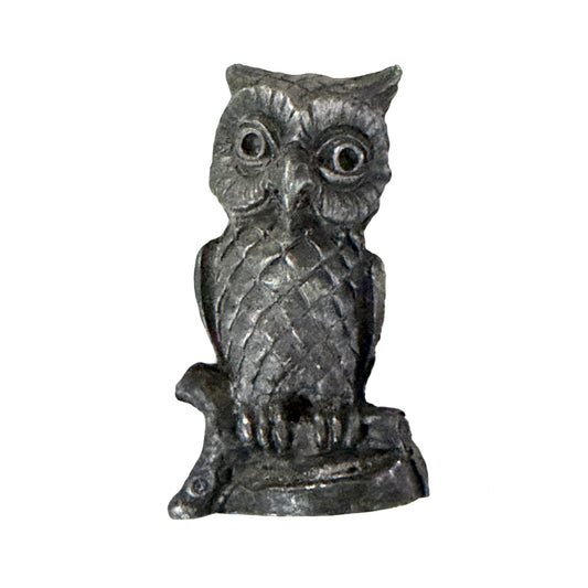 Vintage Cast Metal Owl Figurine 2.25" Miniature Pewter Style Woodland Decor