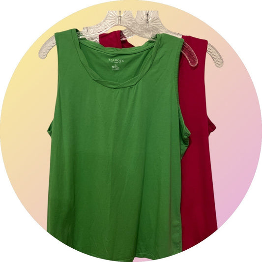 Talbots Woman Tank Tops – Set of 2, Size 1X, Green & Magenta, 60/40 Cotton Modal Blend (2012)