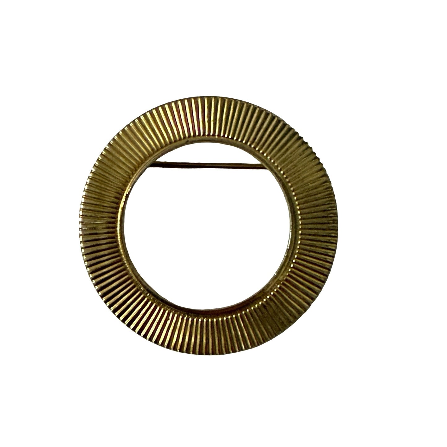 Vintage Gold Tone Circle Brooch Textured Round Open Center Pin