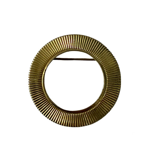 Vintage Gold Tone Circle Brooch Textured Round Open Center Pin