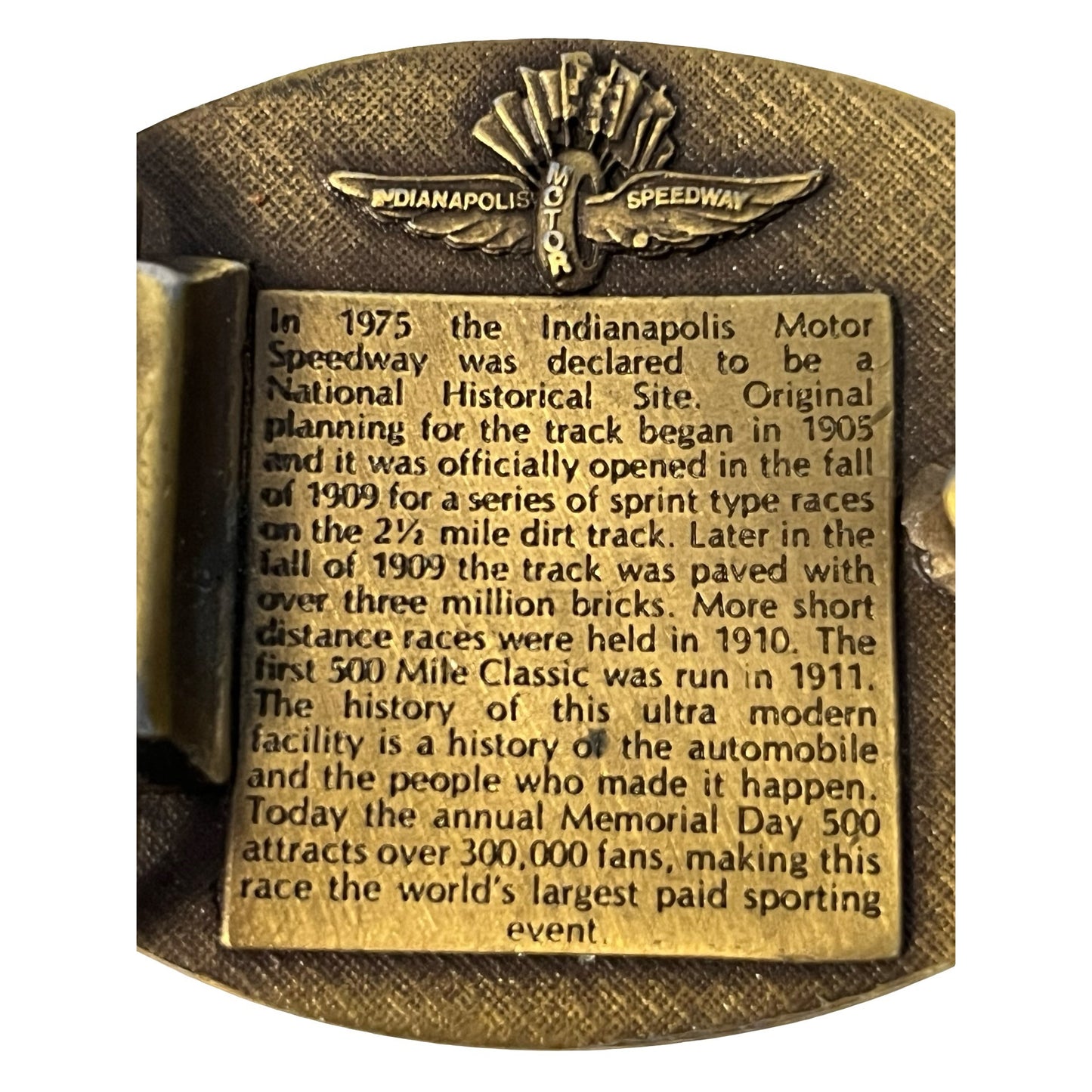Vintage Indianapolis Motor Speedway Belt Buckle Brass Oval Racing Indy 500 Retro