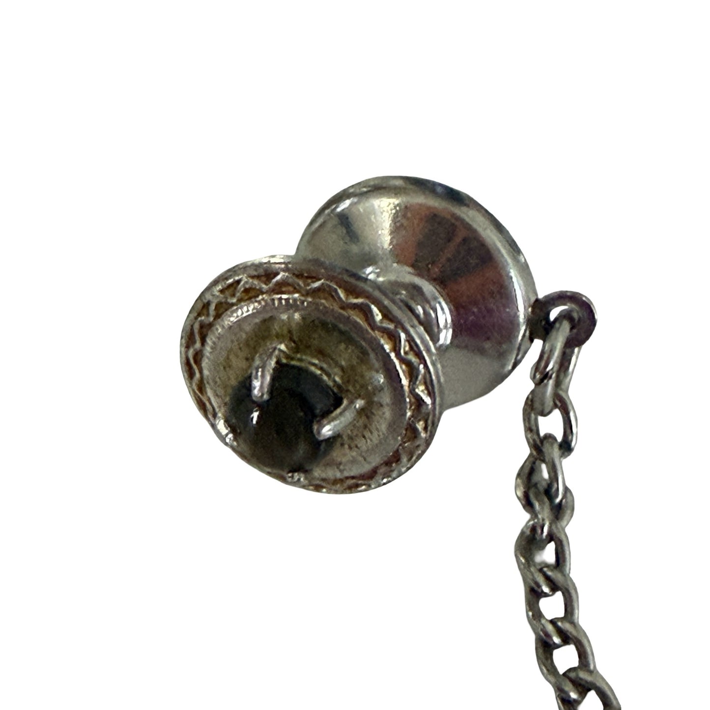 Vintage Silver Tone Black Stone Cufflinks & Tie Tack Set Mid Century Formal Jewelry