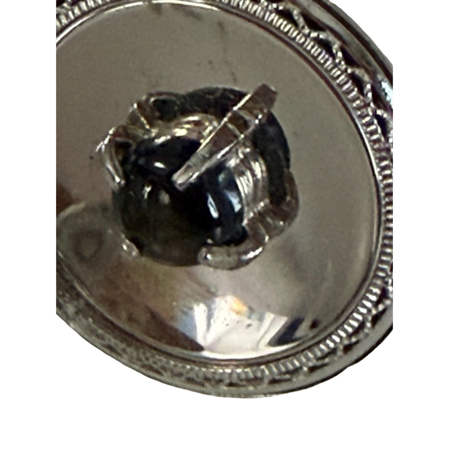 Vintage Silver Tone Black Stone Cufflinks & Tie Tack Set Mid Century Formal Jewelry