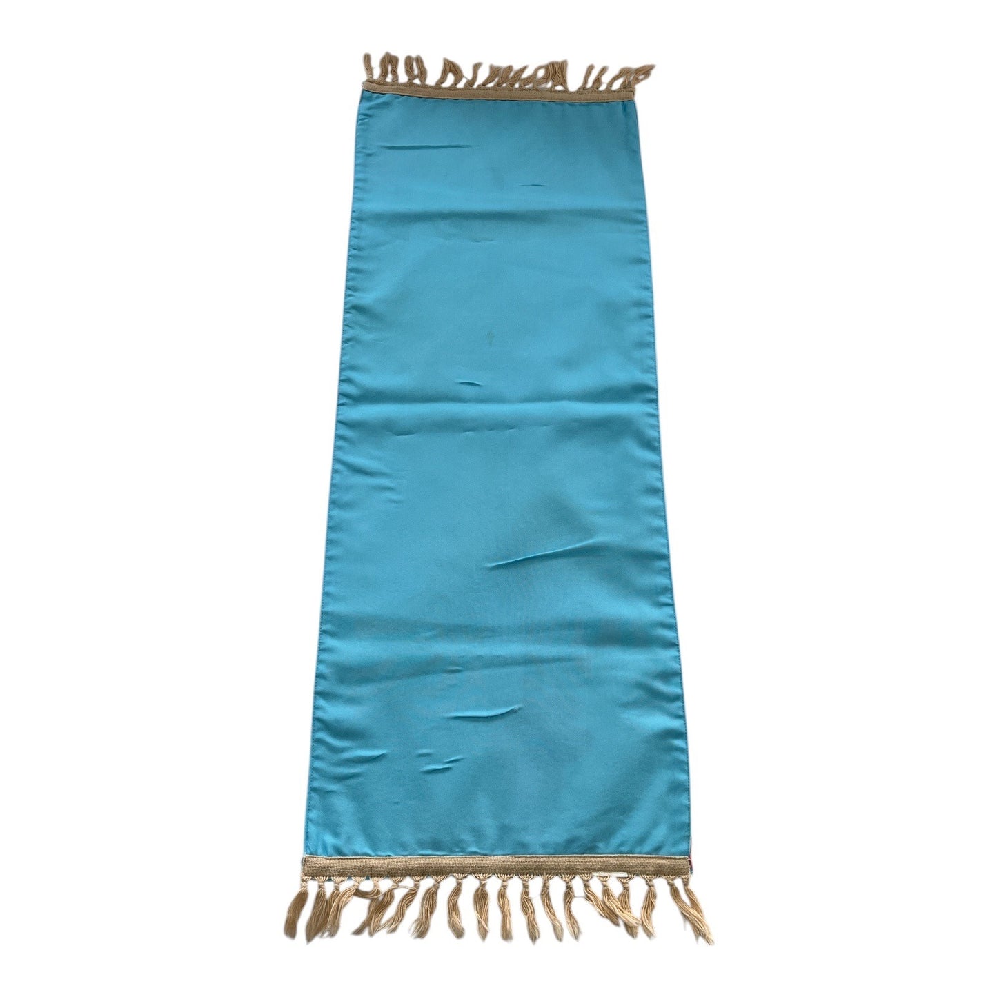 Tropical Palm Tree Table Runner – 36x13 – Blue Hibiscus Beach Scene with Fringe Trim