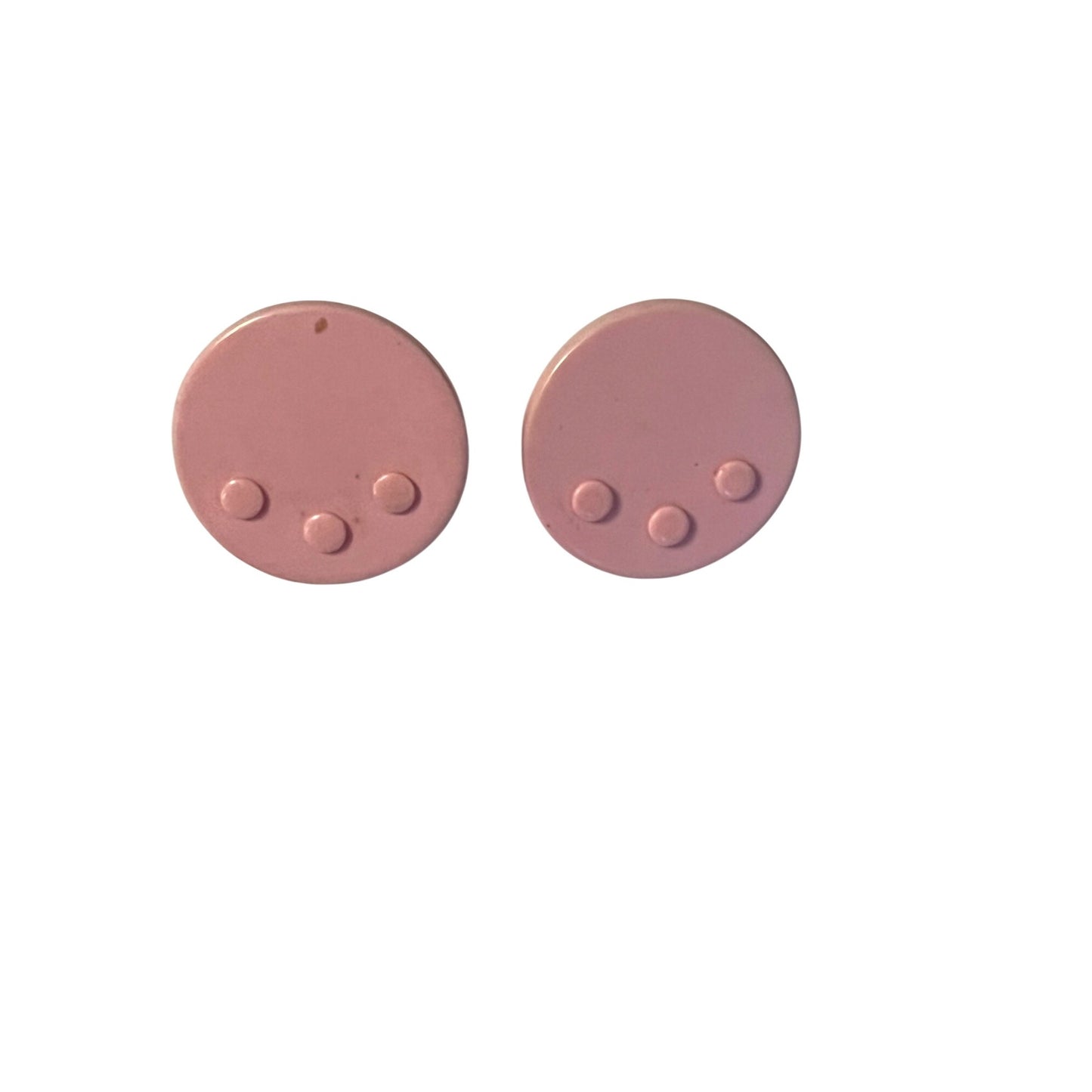 Vintage Pink Button Stud Earrings Retro Plastic Dot Design 80s Minimalist