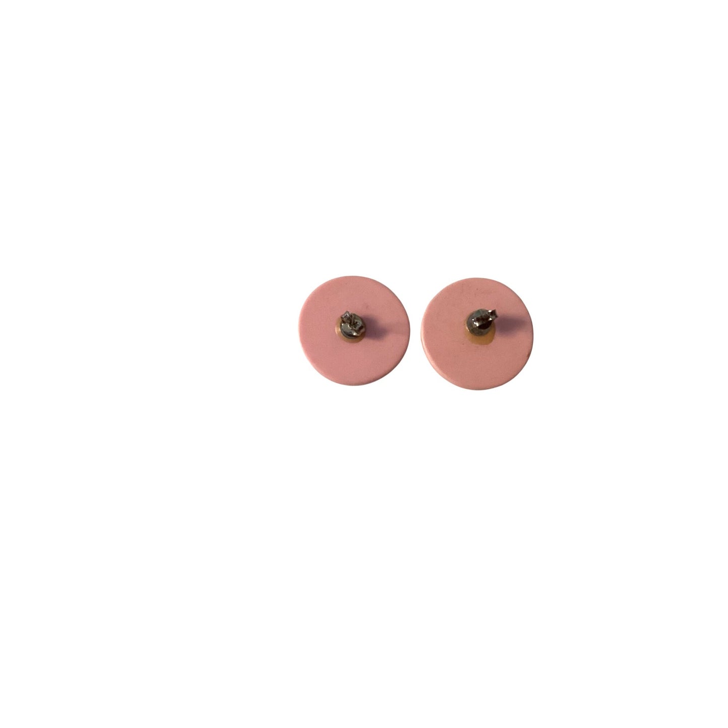 Vintage Pink Button Stud Earrings Retro Plastic Dot Design 80s Minimalist