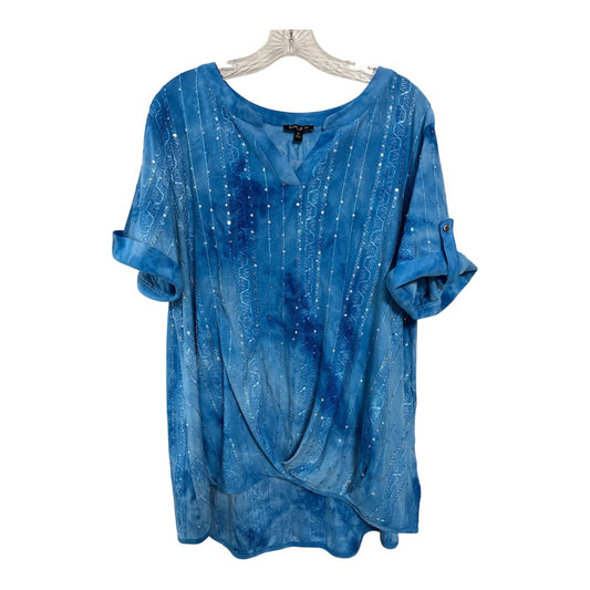 Sami & Jo Plus Women’s 2X Blue Sequin Embellished Tunic Top Roll Tab Sleeves