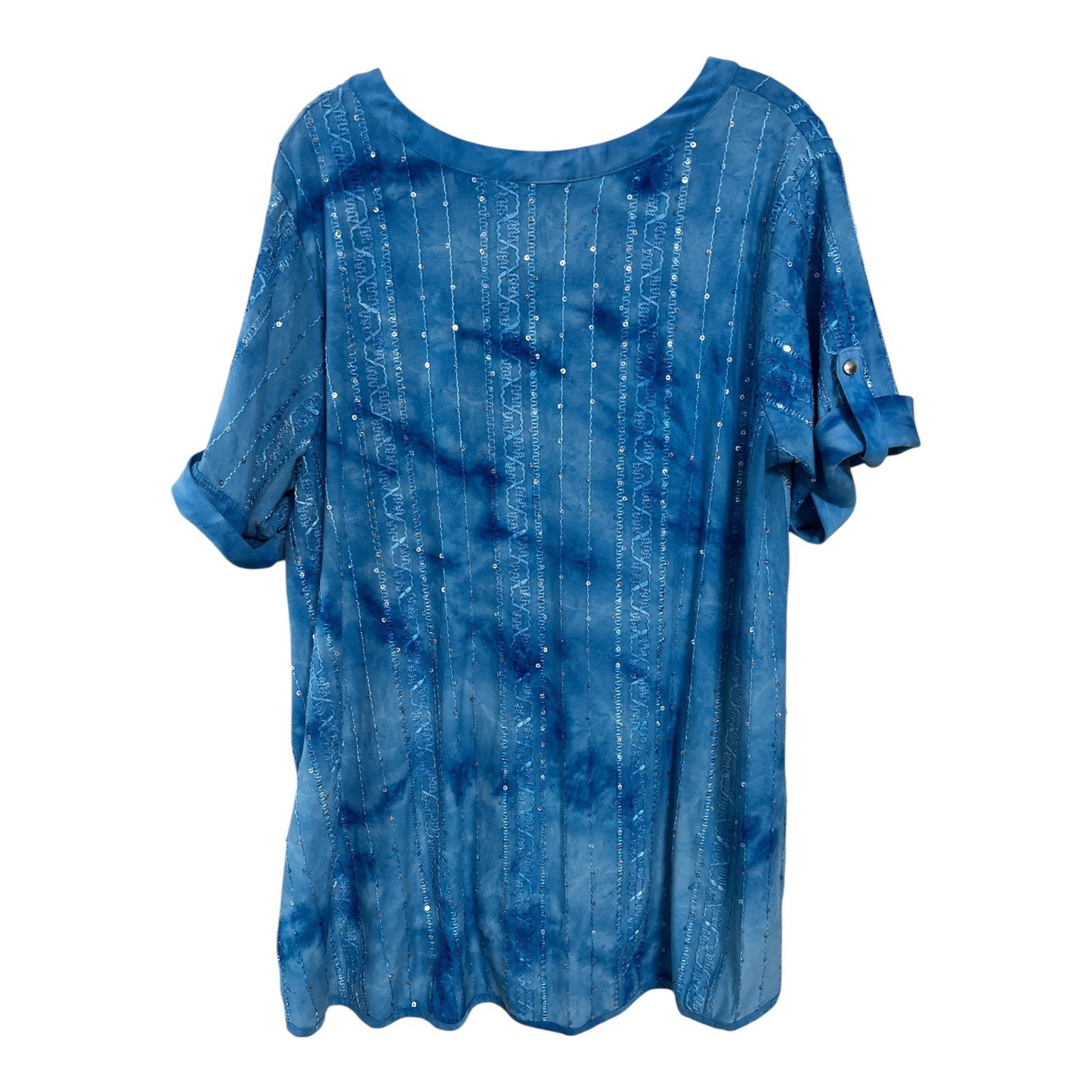 Sami & Jo Plus Women’s 2X Blue Sequin Embellished Tunic Top Roll Tab Sleeves