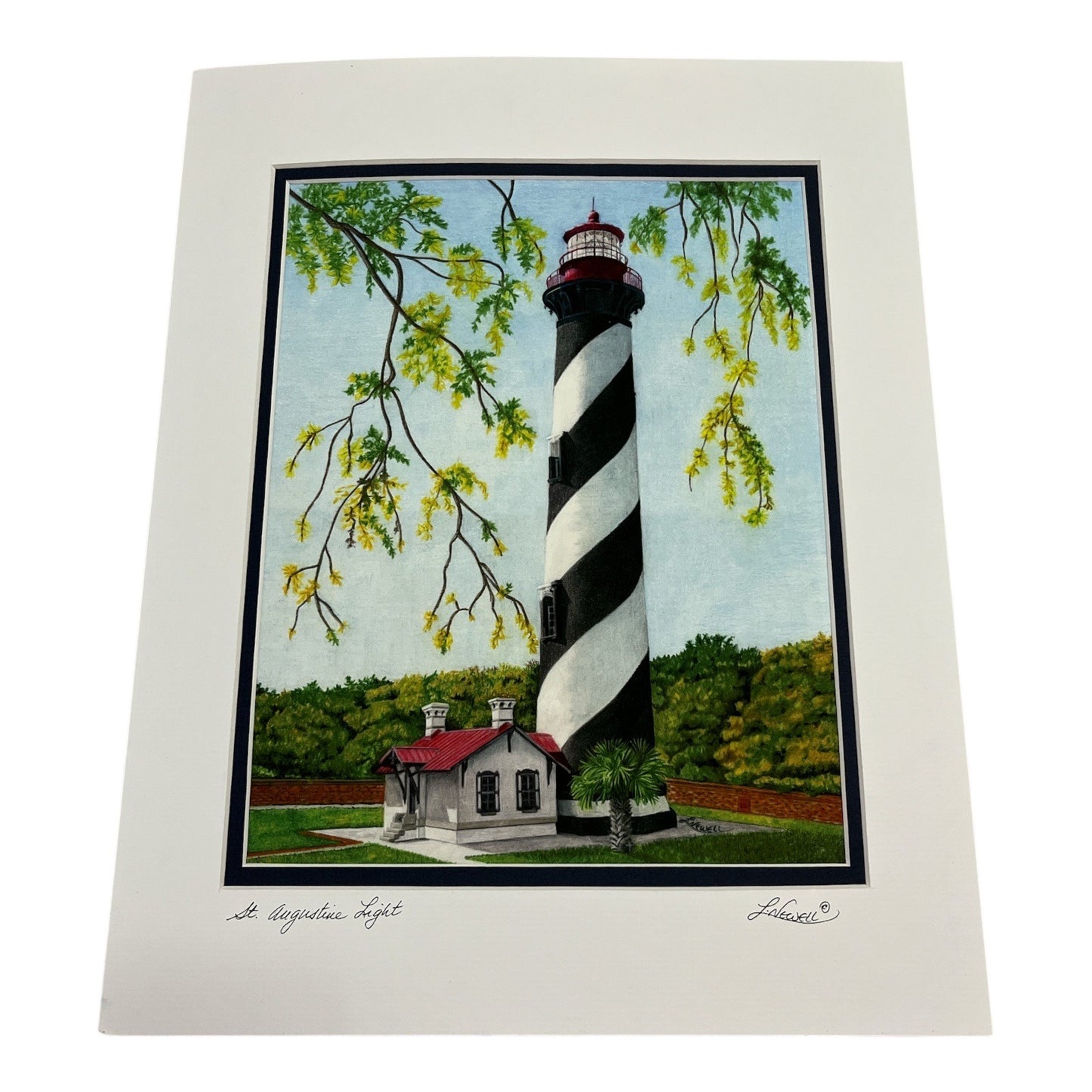 Lynn Newell Signed Print – *St. Augustine Light* Lighthouse Pencil Art