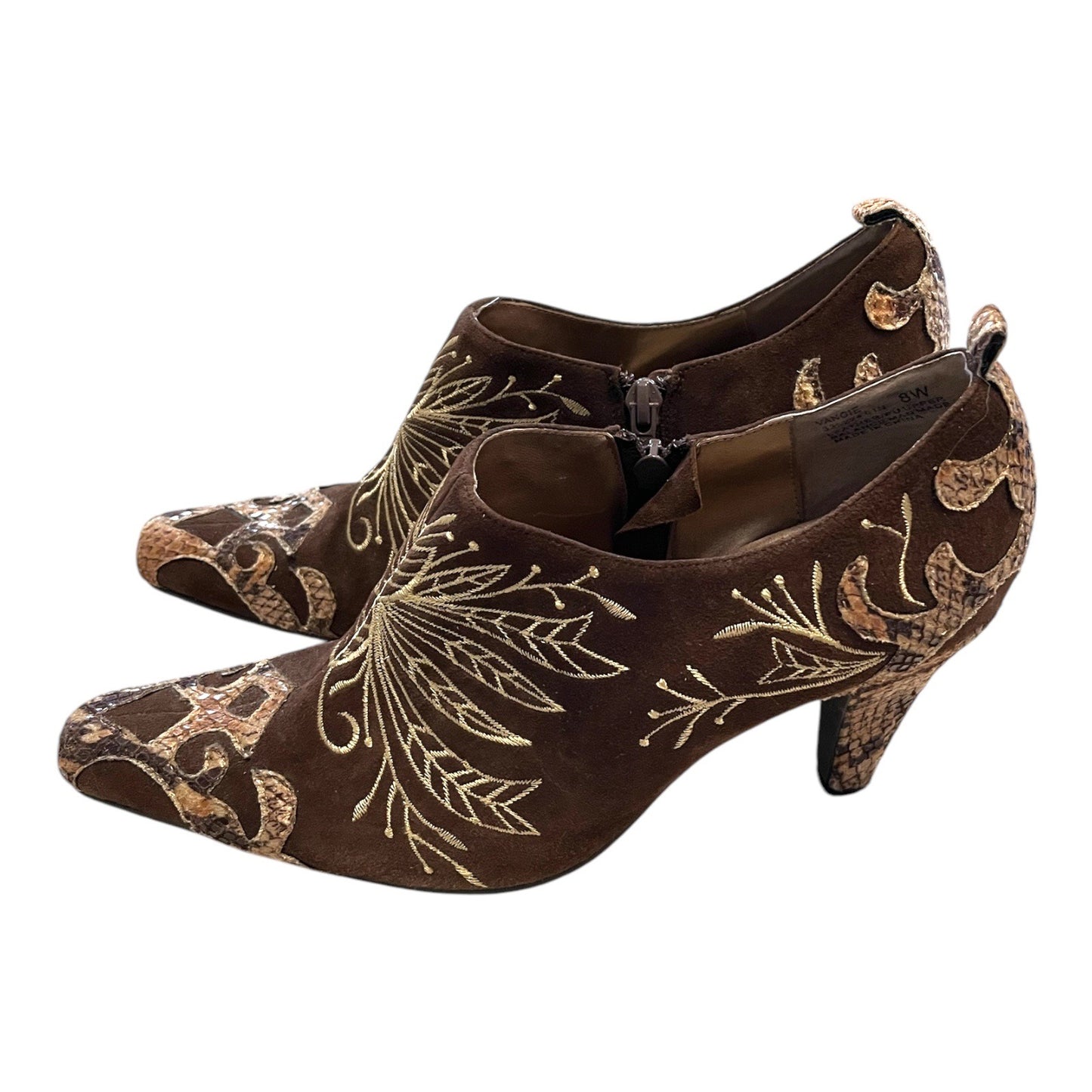 Wallace & Clark Vangie Women’s Brown Snakeskin Embroidered Heels Size 8W