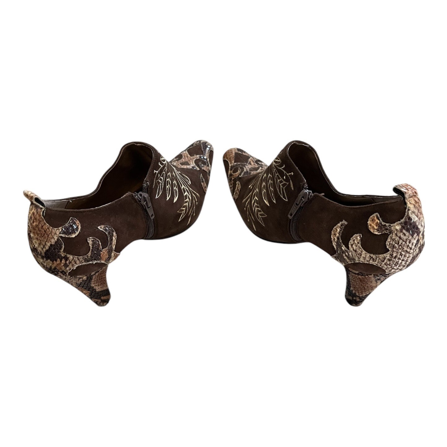 Wallace & Clark Vangie Women’s Brown Snakeskin Embroidered Heels Size 8W