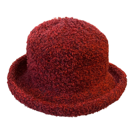 Vintage Y2K Villager by Liz Claiborne Chenille Bucket Hat – Textured Red Cloche Style – 90s/2000s Cozy Knit Winter Hat