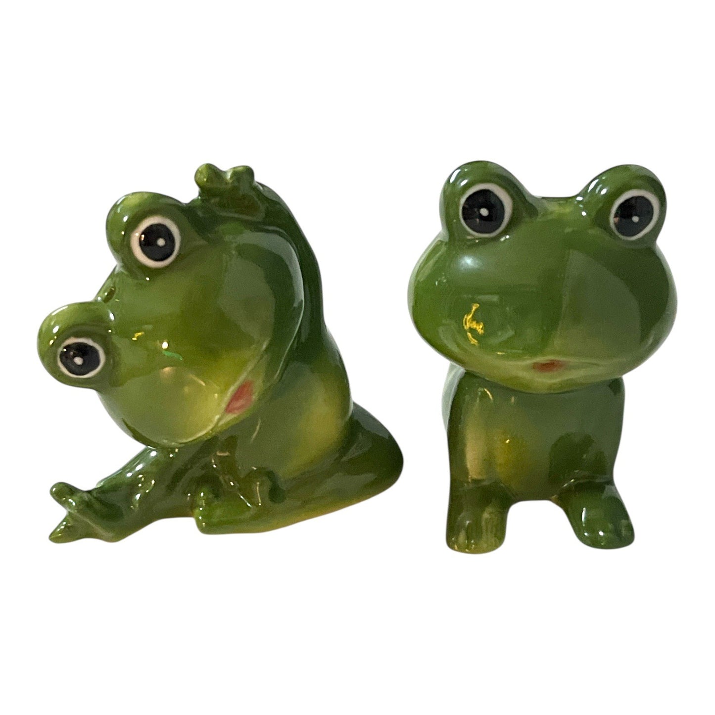 Vintage Green Frog Salt and Pepper Shaker Set Ceramic Anthropomorphic Frogs