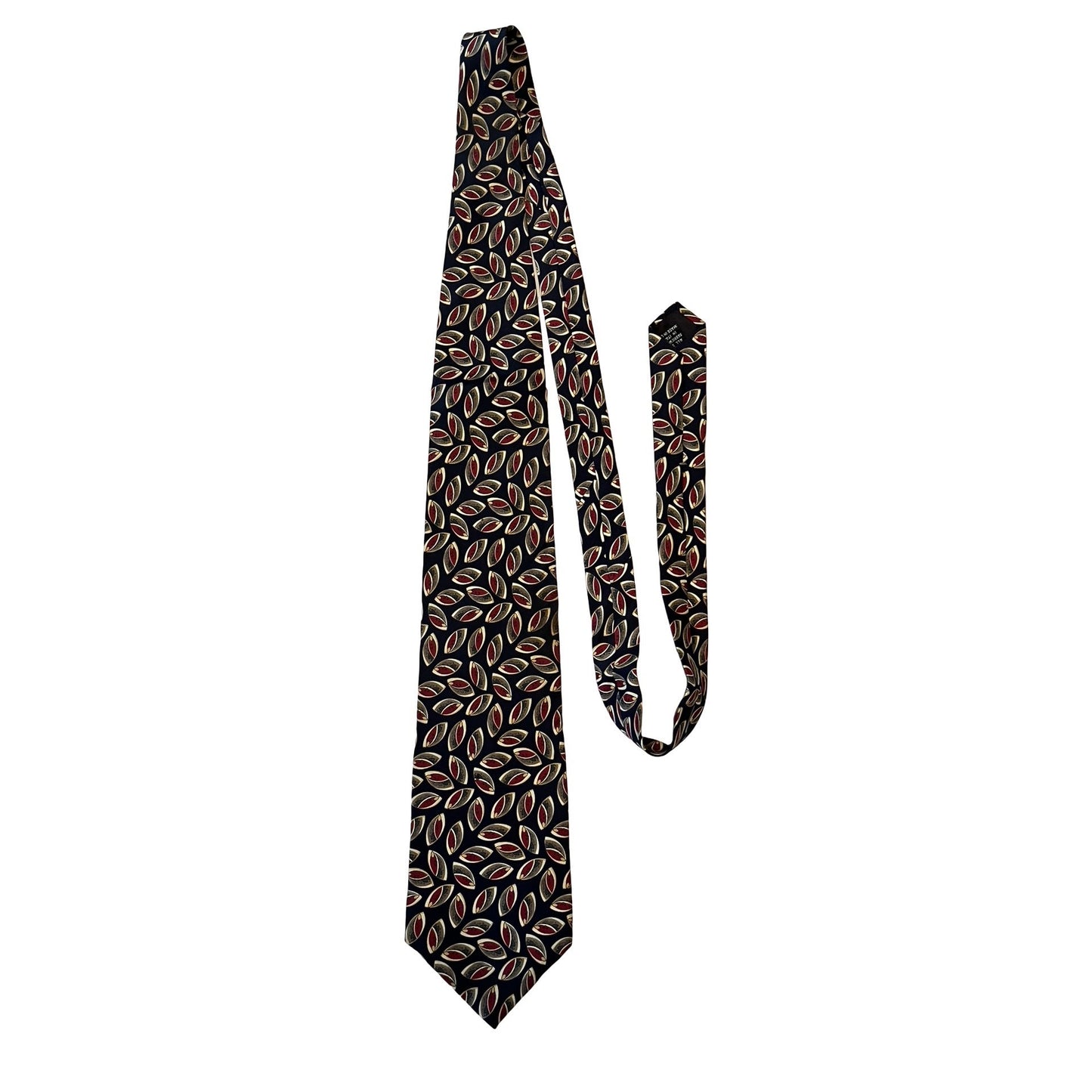 Christian Dior Monsieur Silk Tie Navy Red Gold Geometric Pattern Made in USA Vintage Designer Necktie