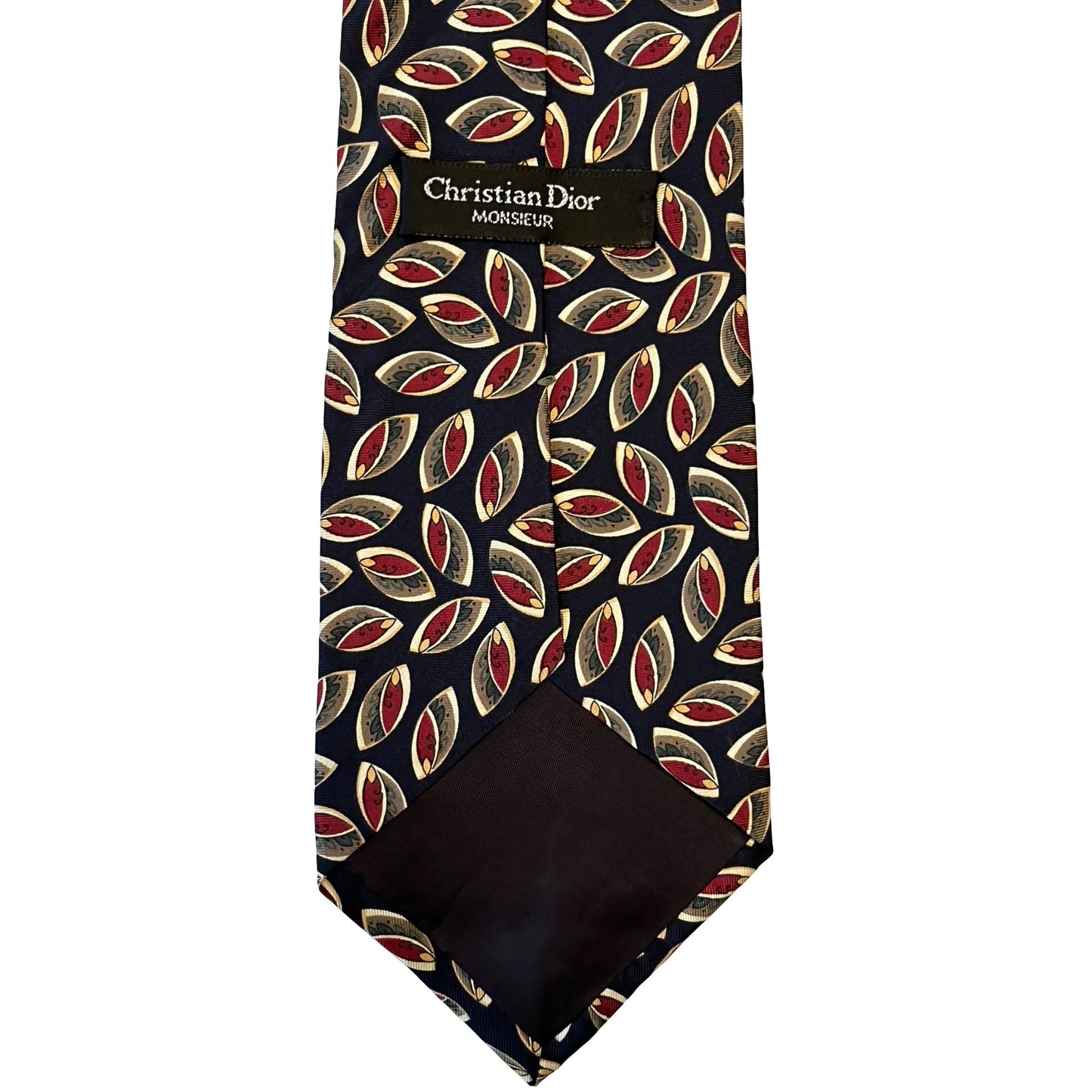 Christian Dior Monsieur Silk Tie Navy Red Gold Geometric Pattern Made in USA Vintage Designer Necktie