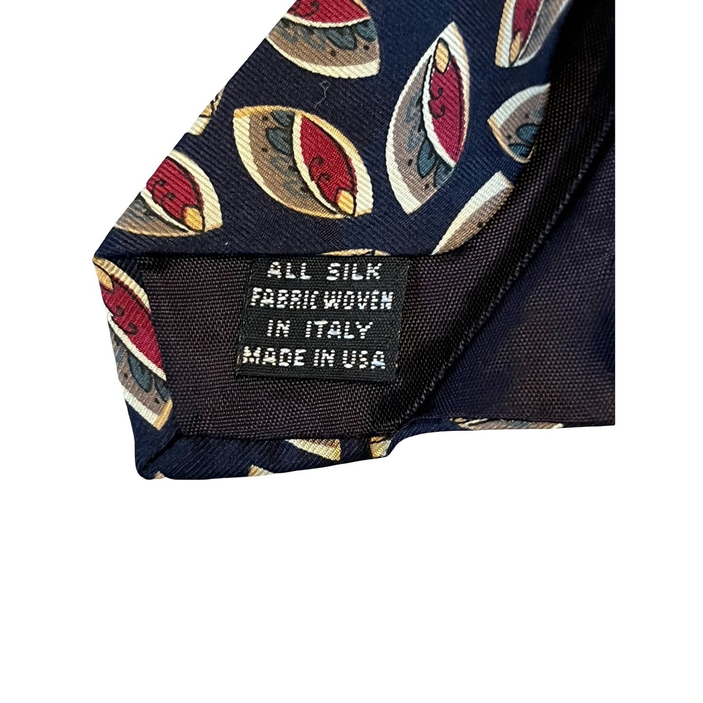 Christian Dior Monsieur Silk Tie Navy Red Gold Geometric Pattern Made in USA Vintage Designer Necktie