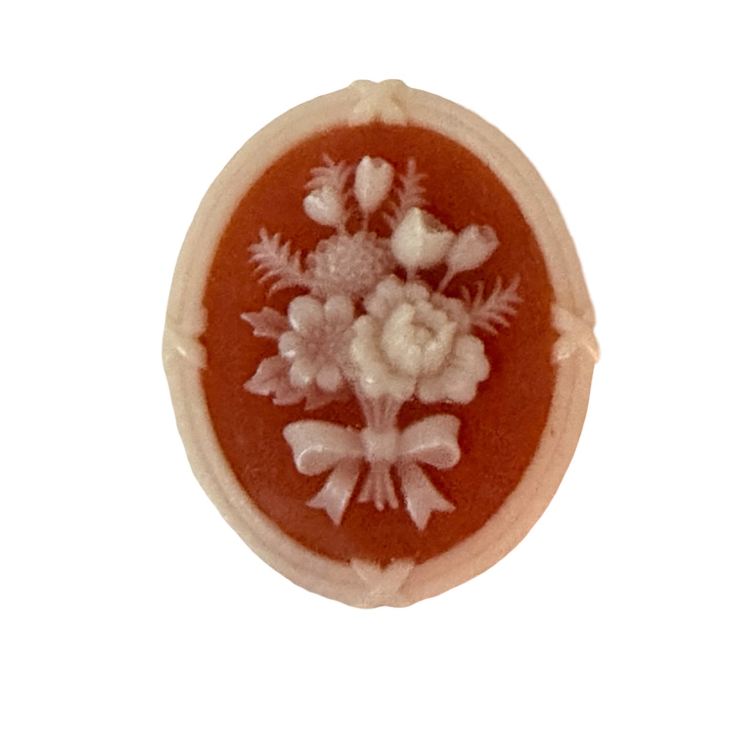 Vintage Floral Cameo Brooch Orange White Resin Bouquet Pin Oval Retro Jewelry