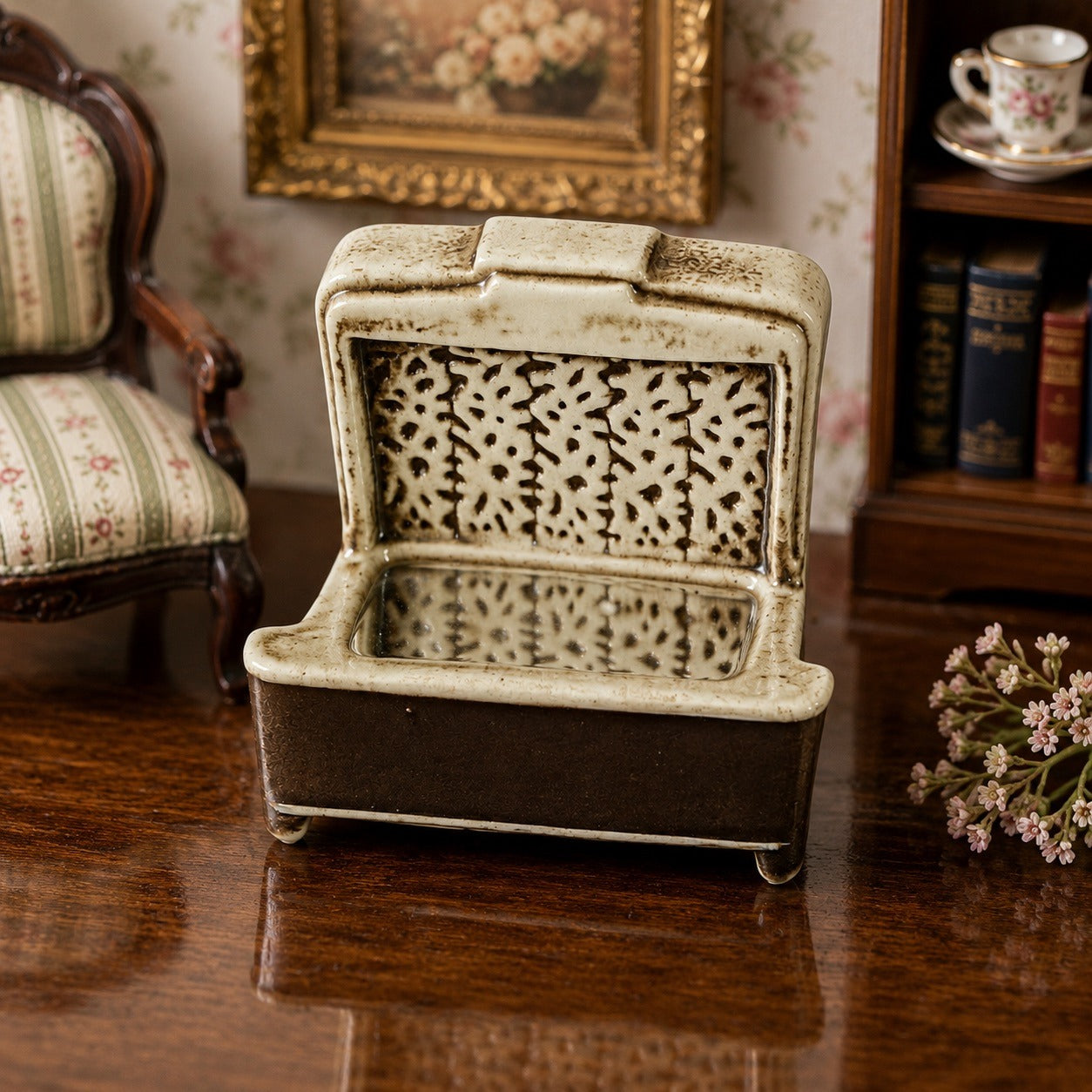 Vintage Ohio Foundry Ceramic Miniature Bench Dollhouse Furniture