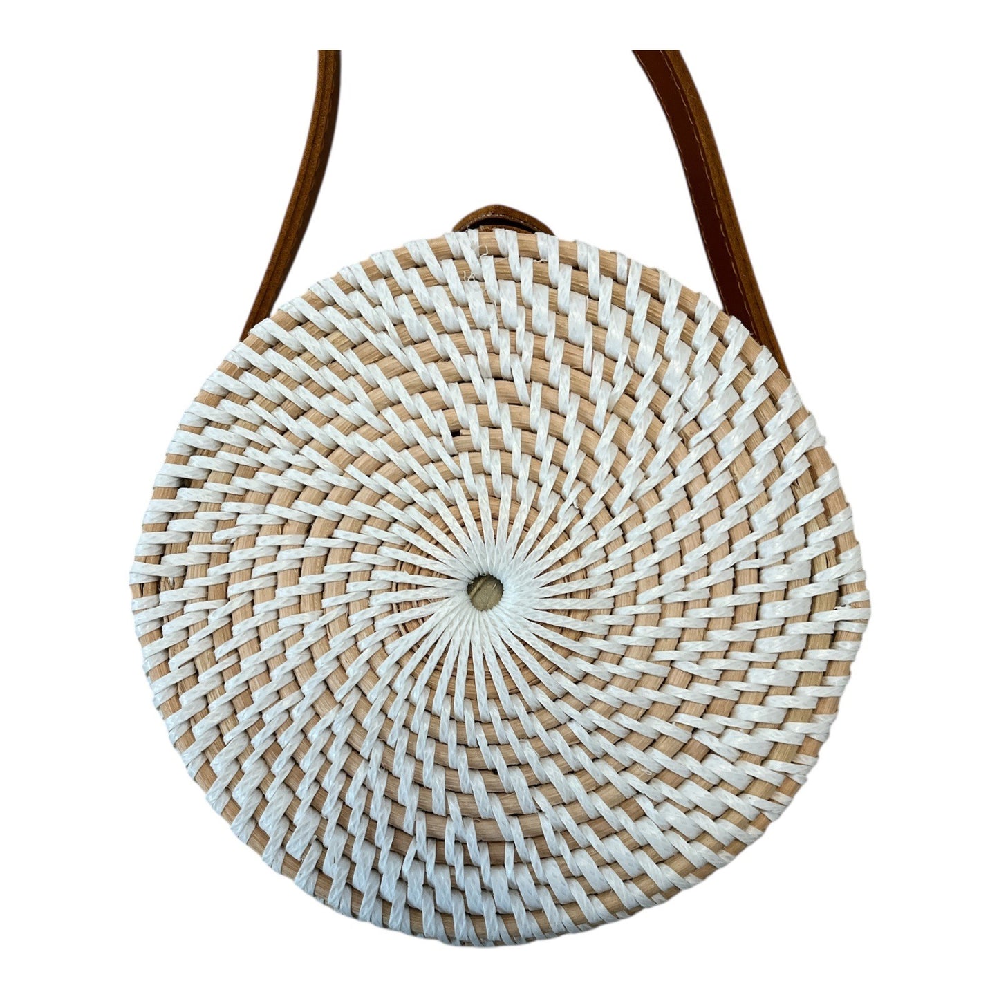 Sunflower Painted Round Woven Crossbody Bag – Handmade in Philippines – New