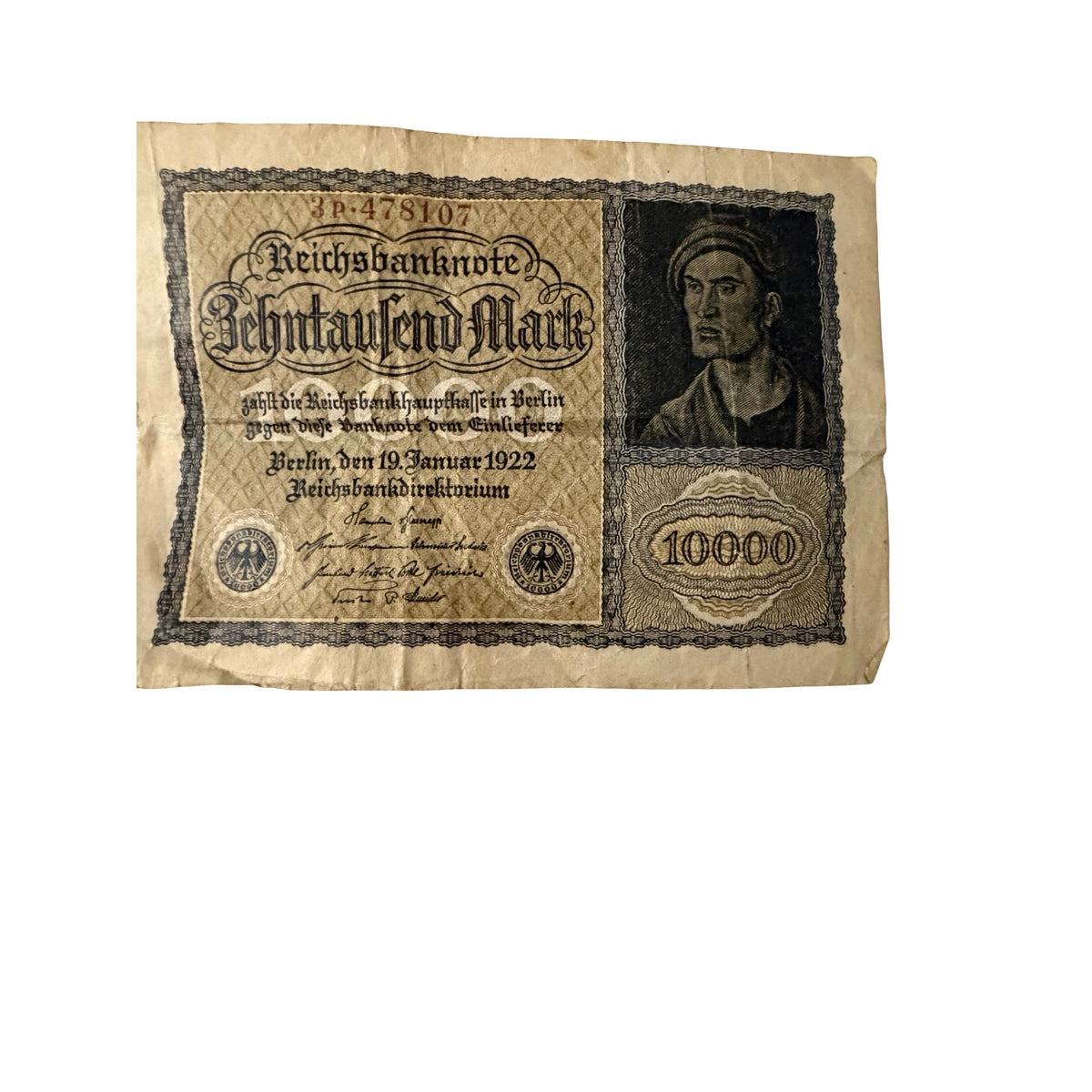 1922 Germany 10000 Mark P72 Vampire Note Weimar Reichsbanknote