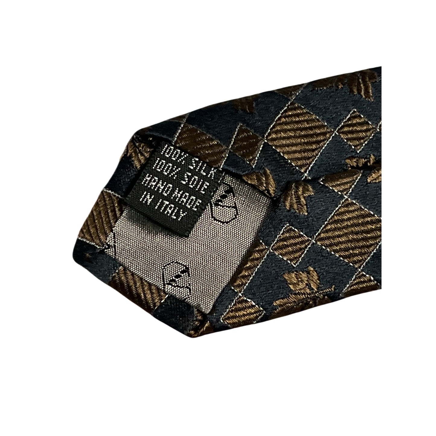 Vtg Valentino Cravatte Italian Silk Tie Black Gold Leaf Geometric Pattern