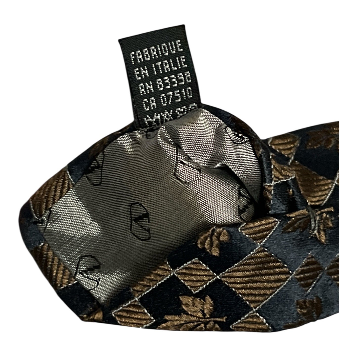 Vtg Valentino Cravatte Italian Silk Tie Black Gold Leaf Geometric Pattern